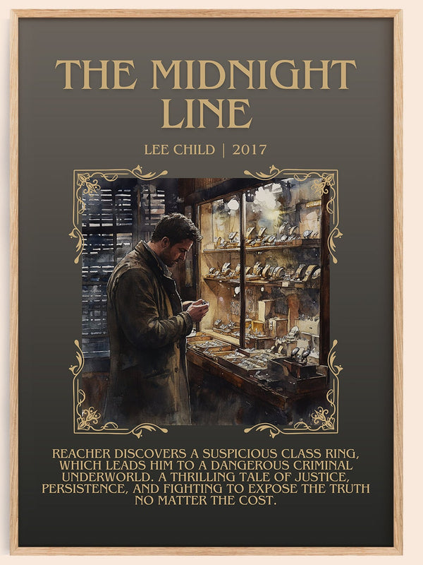 The Midnight Line minimalist book poster by Lee Child – framed literary art print