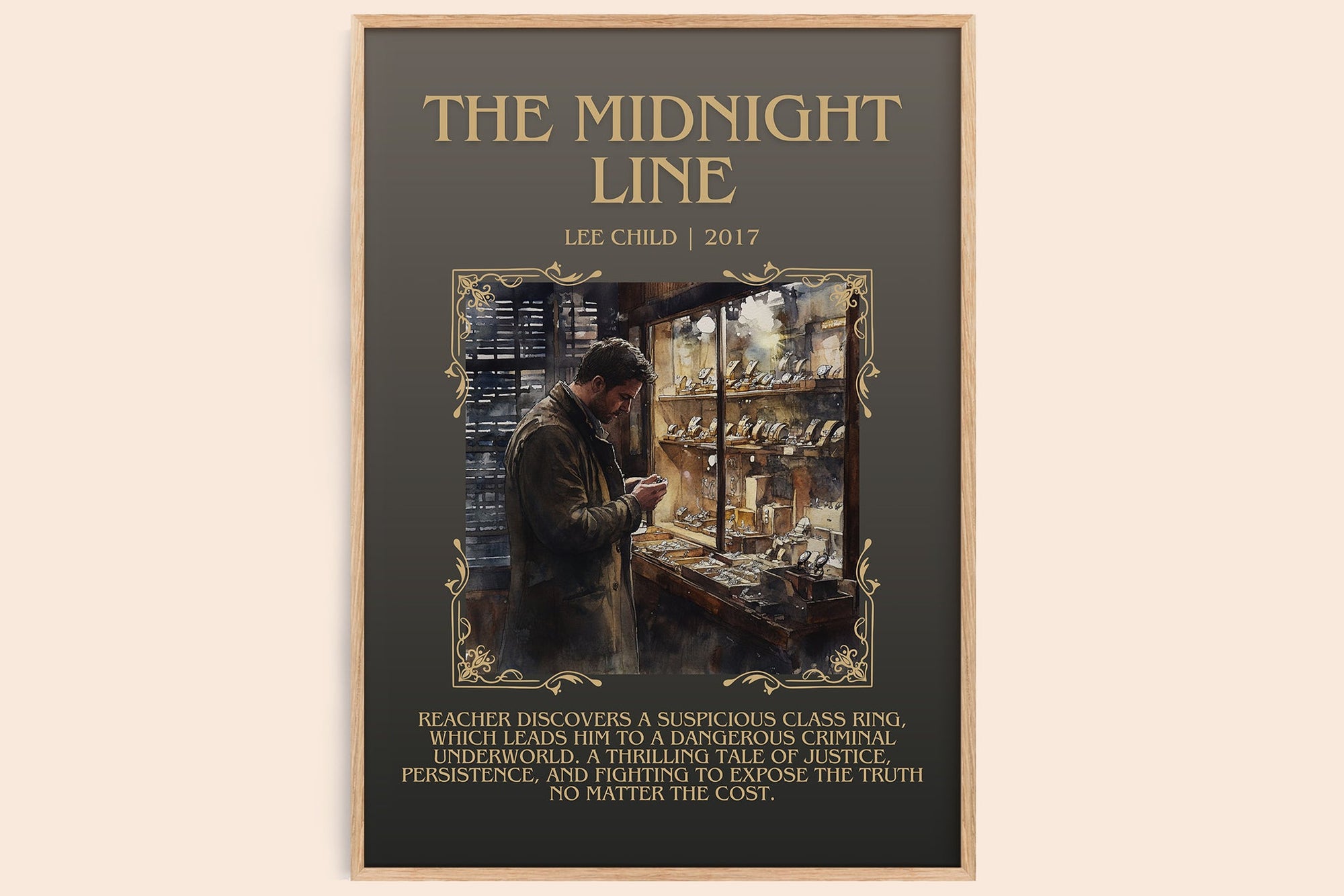 The Midnight Line minimalist book poster by Lee Child – framed literary art print