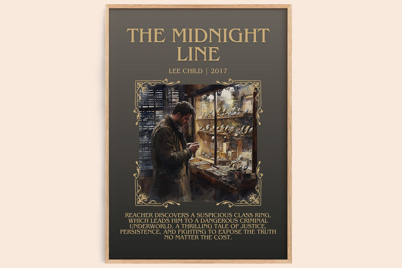 The Midnight Line minimalist book poster by Lee Child – framed literary art print