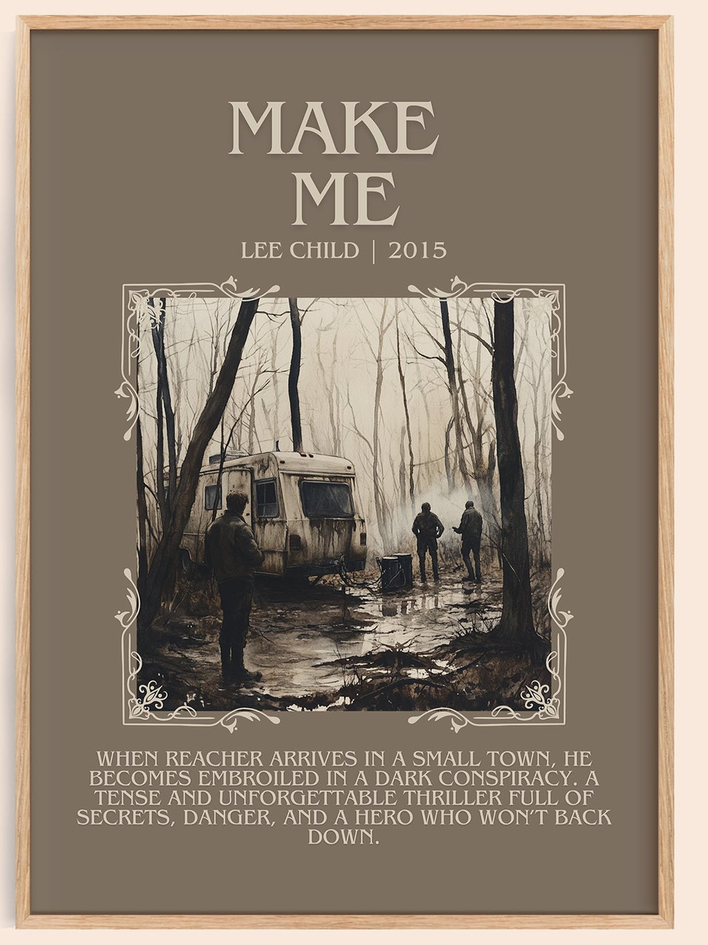 Make Me minimalist book poster by Lee Child – framed literary art print