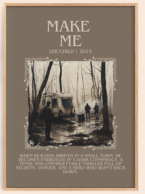 Make Me minimalist book poster by Lee Child – framed literary art print