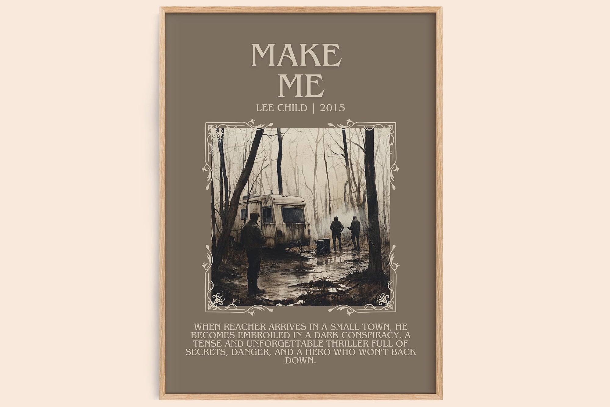 Make Me minimalist book poster by Lee Child – framed literary art print