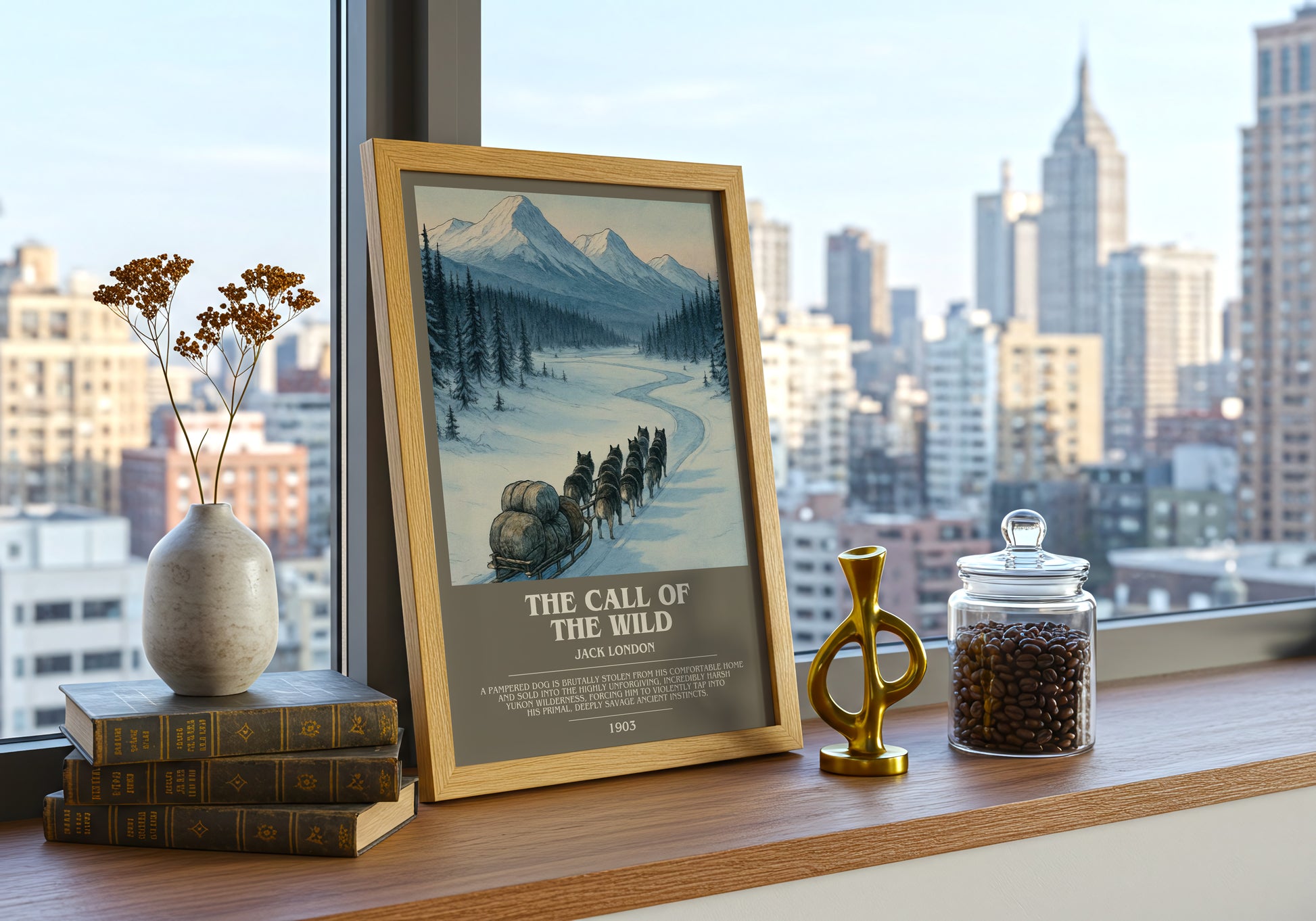 The Call Of The Wild bookish print framed by window – literary home decor
