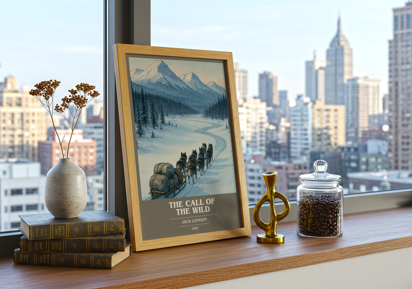 The Call Of The Wild book cover print framed by window – literary home decor
