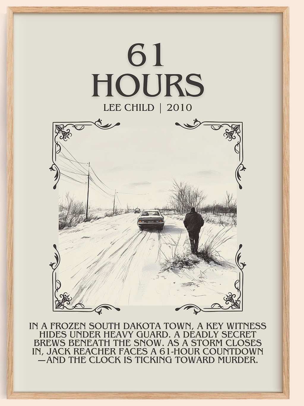 61 Hours minimalist book poster by Lee Child – framed literary art print