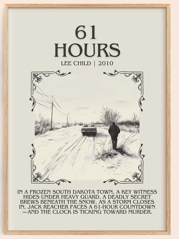 61 Hours minimalist book poster by Lee Child – framed literary art print