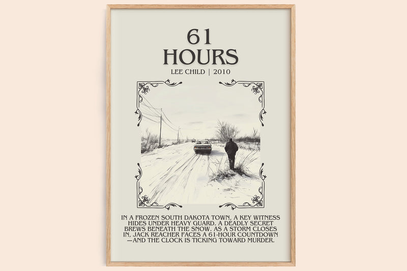 61 Hours minimalist book poster by Lee Child – framed literary art print