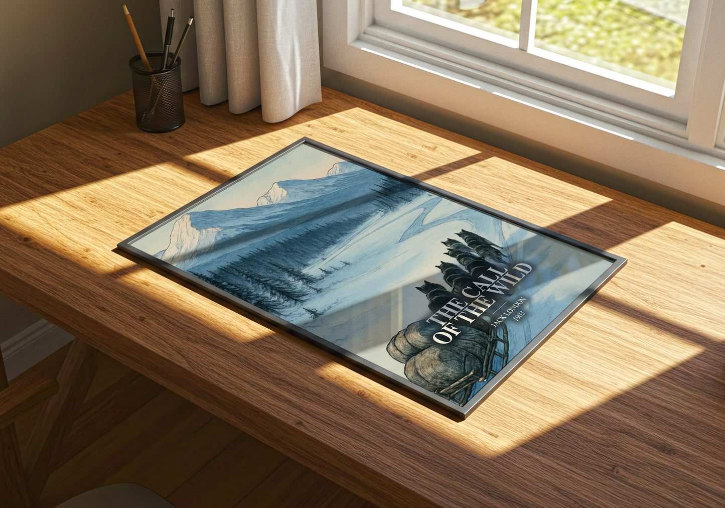The Call Of The Wild watercolour book poster framed on wall – adventure wall art