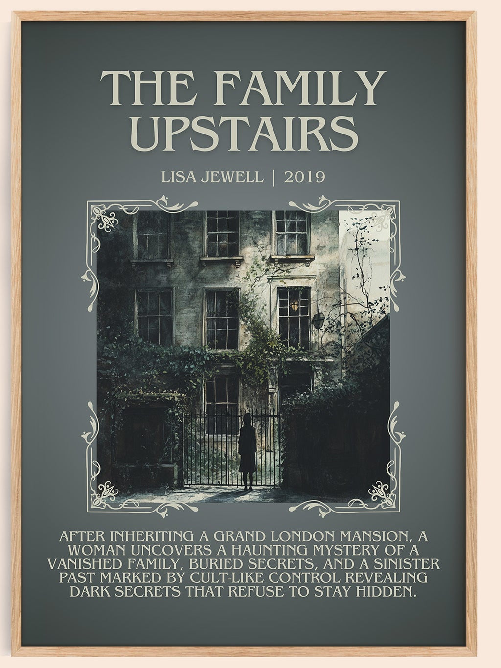 The Family Upstairs minimalist book poster by Lisa Jewell – framed literary art print