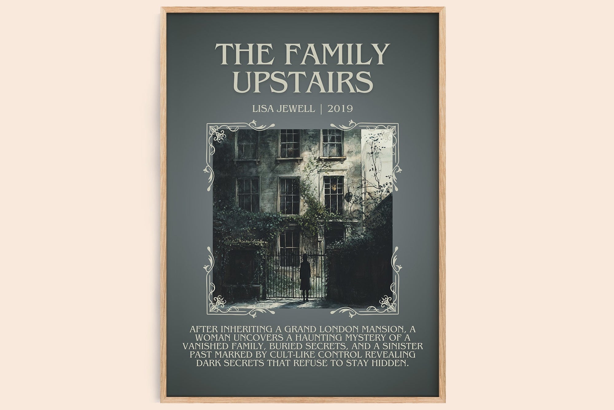 The Family Upstairs minimalist book poster by Lisa Jewell – framed literary art print
