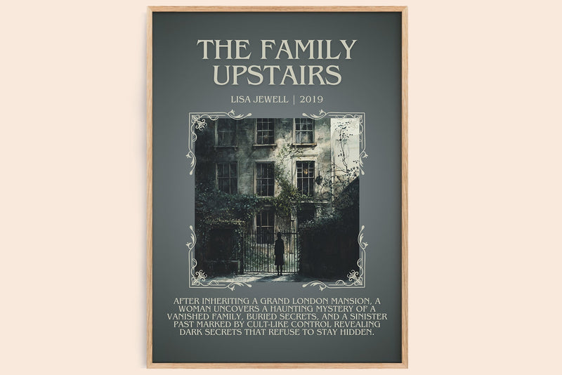 The Family Upstairs minimalist book poster by Lisa Jewell – framed literary art print