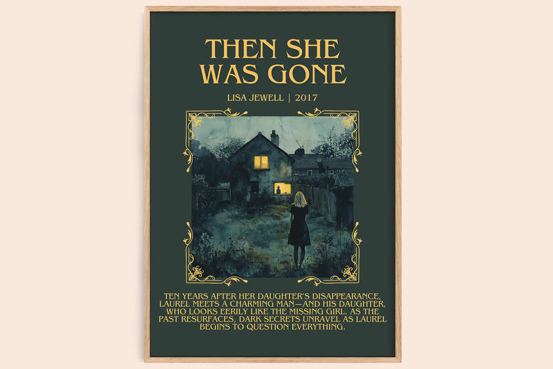 Then She Was Gone minimalist book poster by Lisa Jewell – framed literary art print