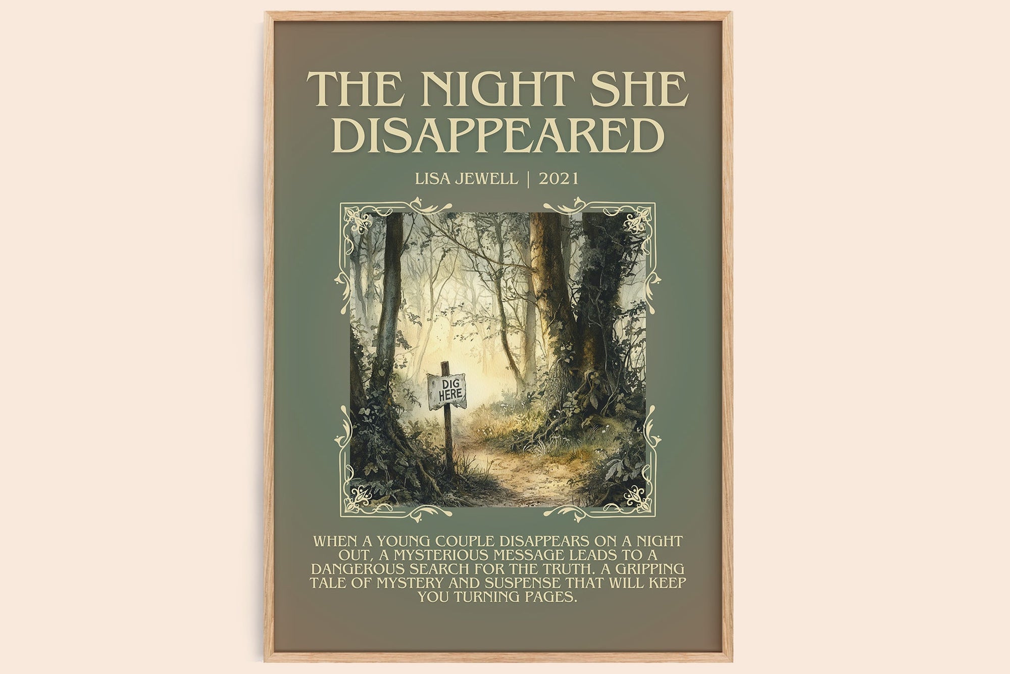 The Night She Disappeared minimalist book poster by Lisa Jewell – framed literary art print