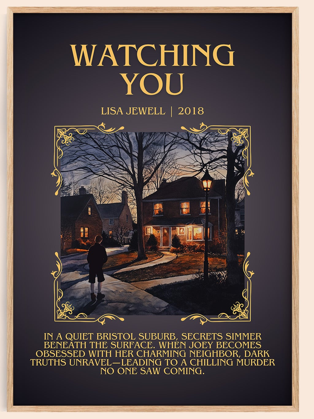 Watching You minimalist book poster by Lisa Jewell – framed literary art print