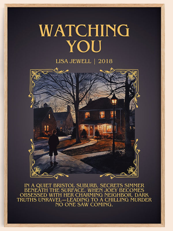 Watching You minimalist book poster by Lisa Jewell – framed literary art print