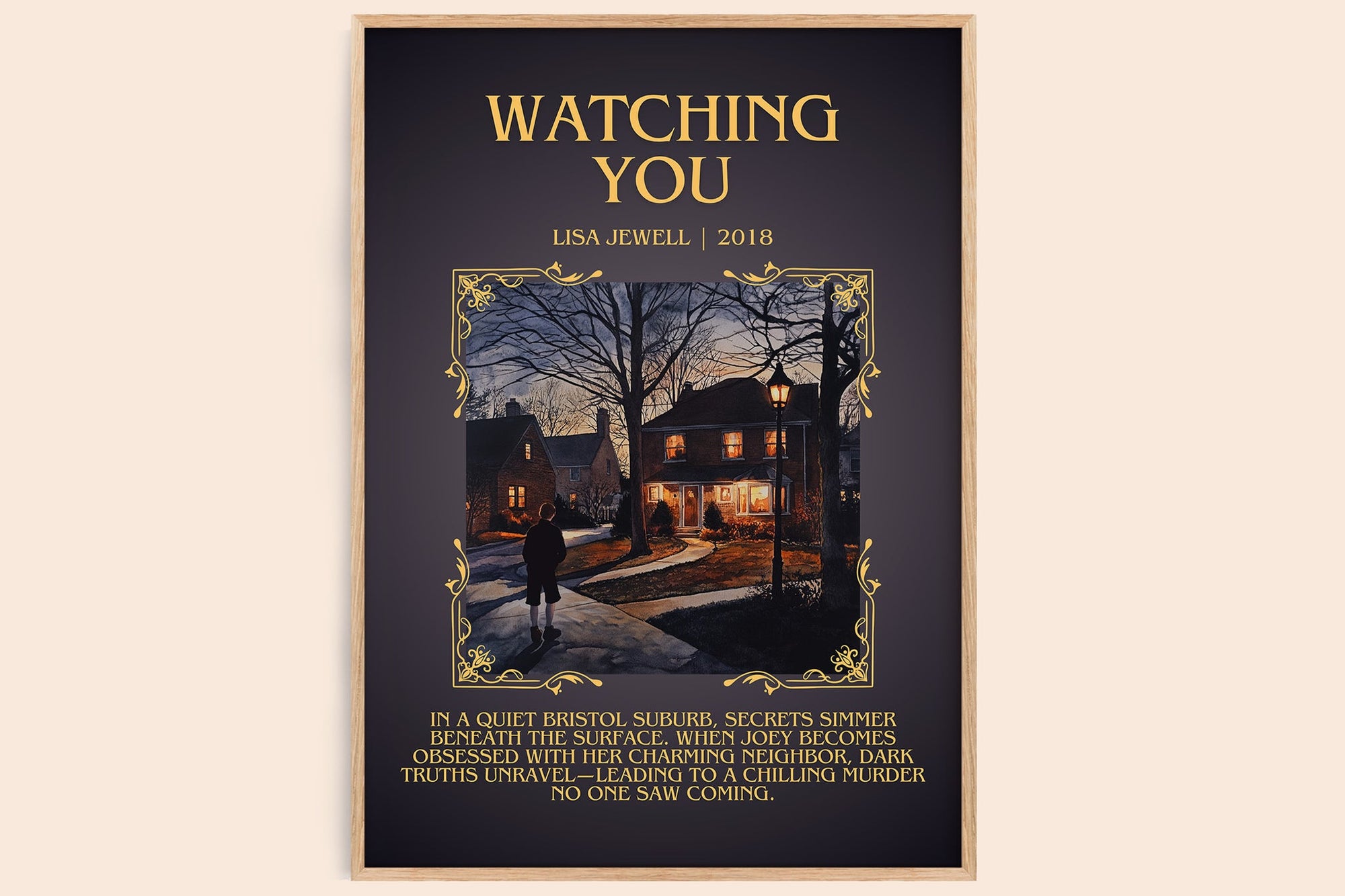Watching You minimalist book poster by Lisa Jewell – framed literary art print