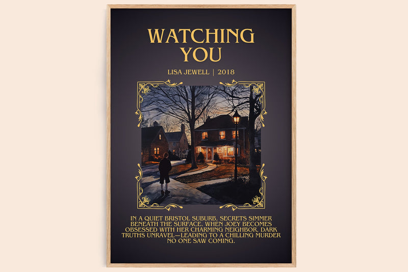 Watching You minimalist book poster by Lisa Jewell – framed literary art print