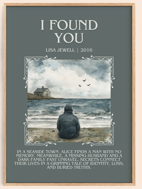 I Found You minimalist book poster by Lisa Jewell – framed literary art print