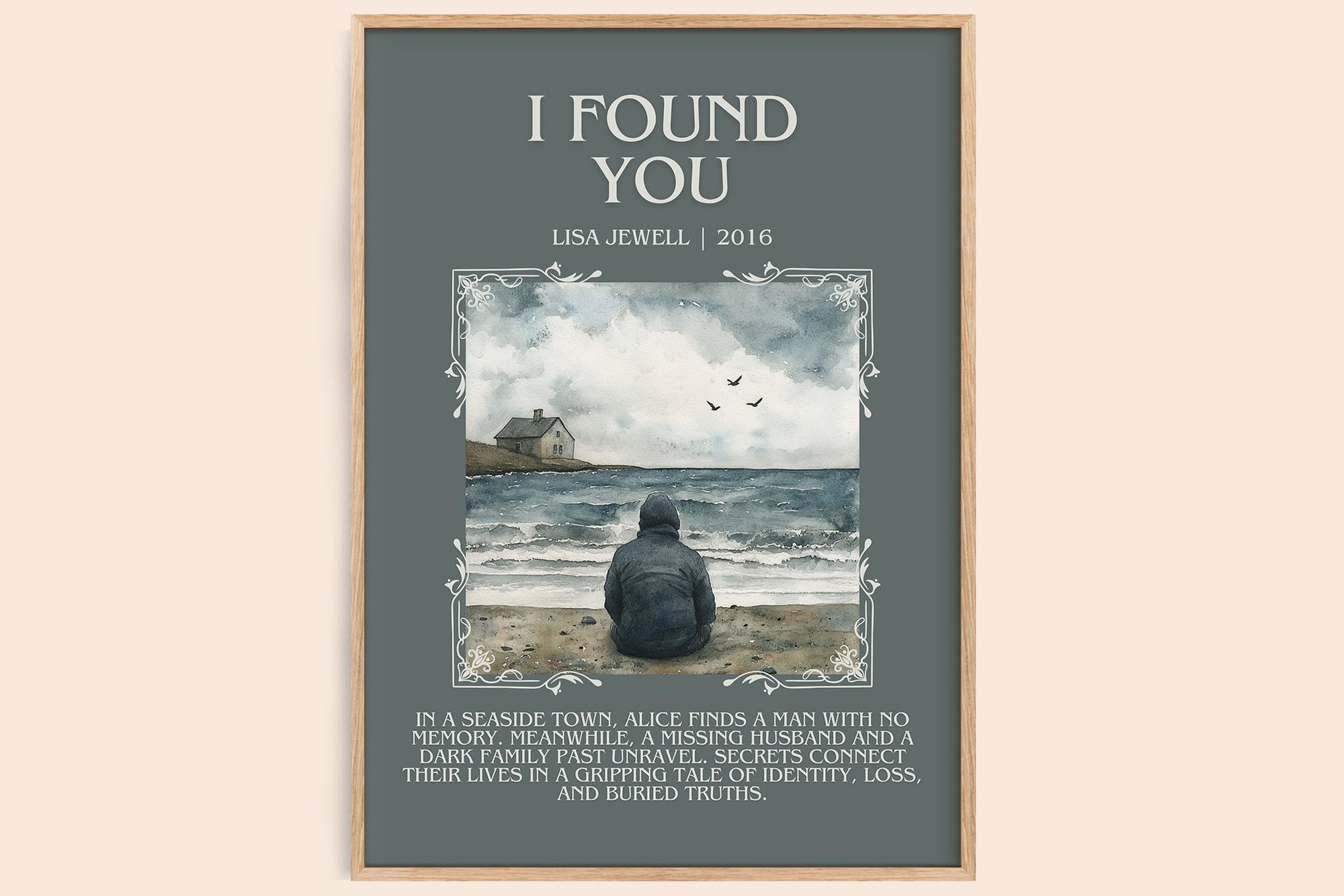 I Found You minimalist book poster by Lisa Jewell – framed literary art print