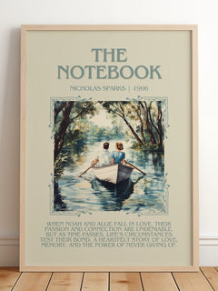 The Notebook Minimalist Book Poster by Nicholas Sparks – framed print leaning on a wooden floor