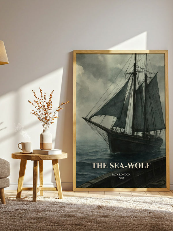 The Sea-Wolf watercolour print in frame leaning in hallway – adventure wall art