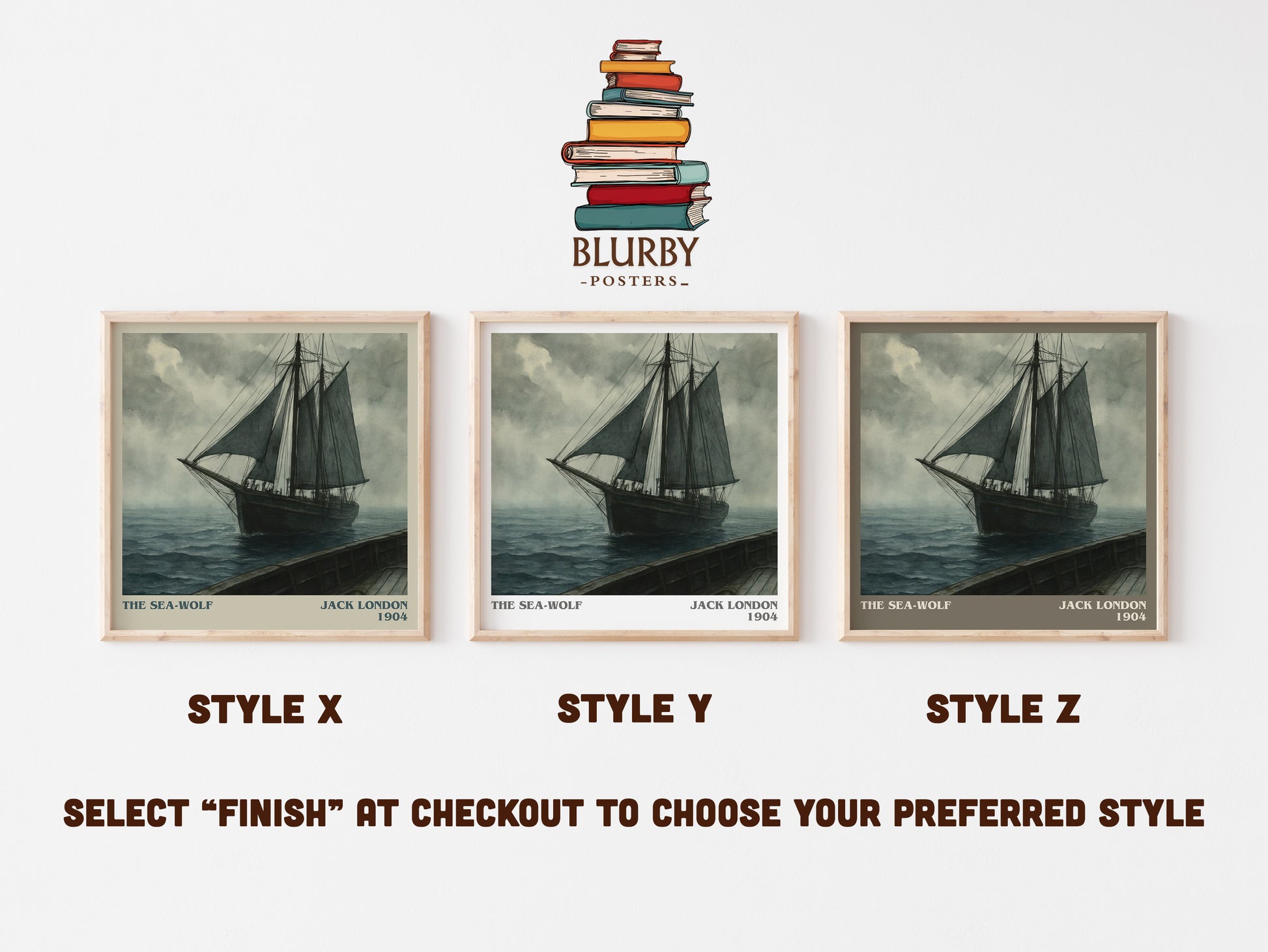 The Sea-Wolf literary print in frame leaning in hallway – adventure wall art