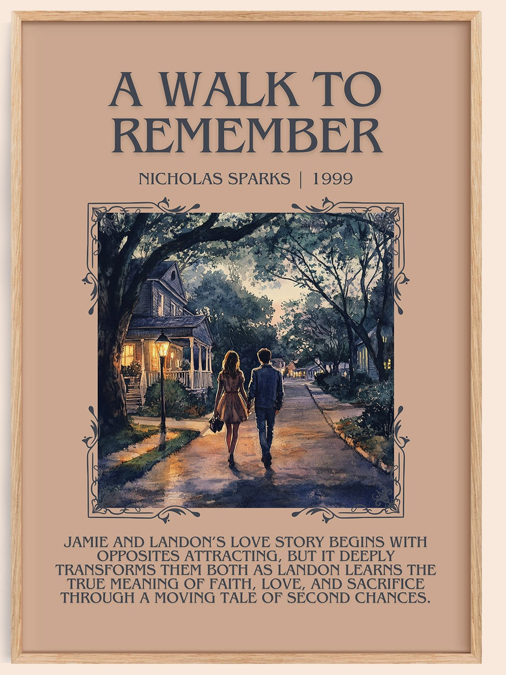 A Walk to Remember minimalist book poster by Nicholas Sparks – framed literary art print