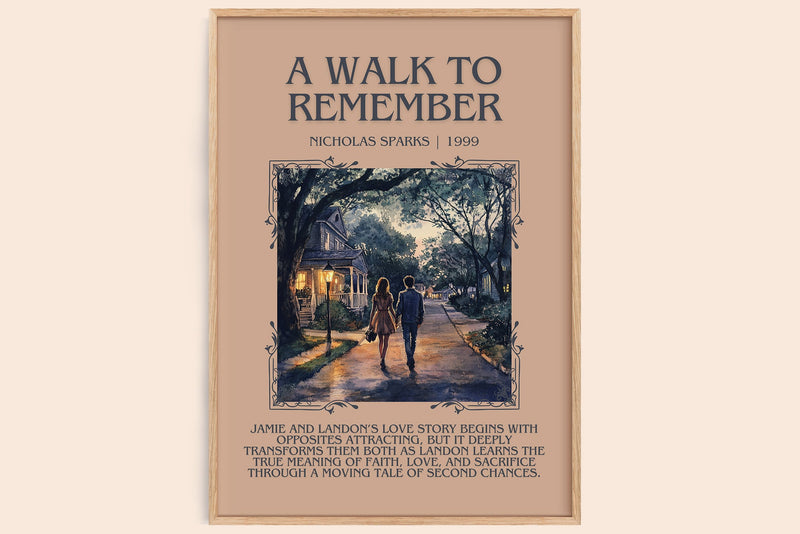 A Walk to Remember minimalist book poster by Nicholas Sparks – framed literary art print