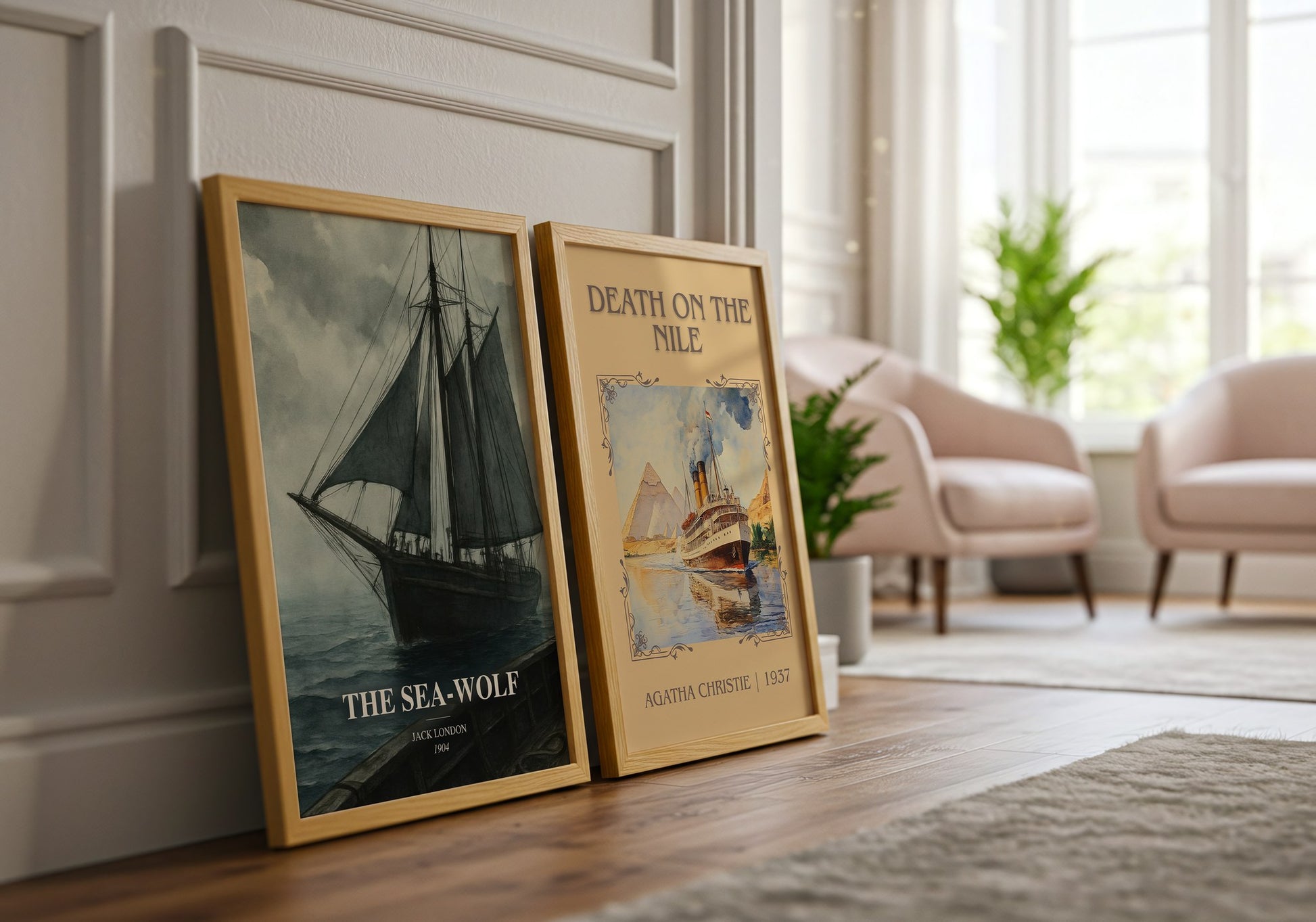 The Sea-Wolf watercolour print framed by window – literary home decor
