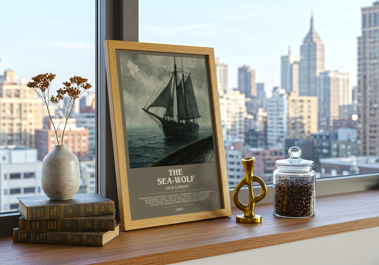 The Sea-Wolf bookish print framed by window – literary home decor