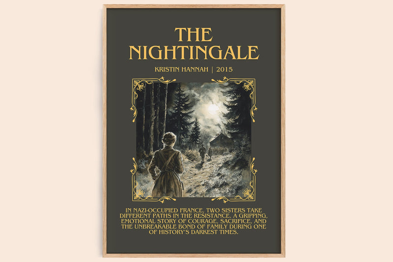 The Nightingale minimalist book poster by Kristin Hannah – framed literary art print