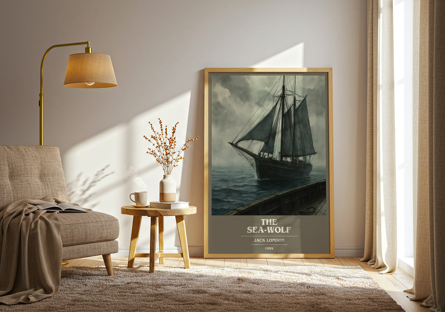 The Sea-Wolf book cover print on bookshelf – Jack London fan gift