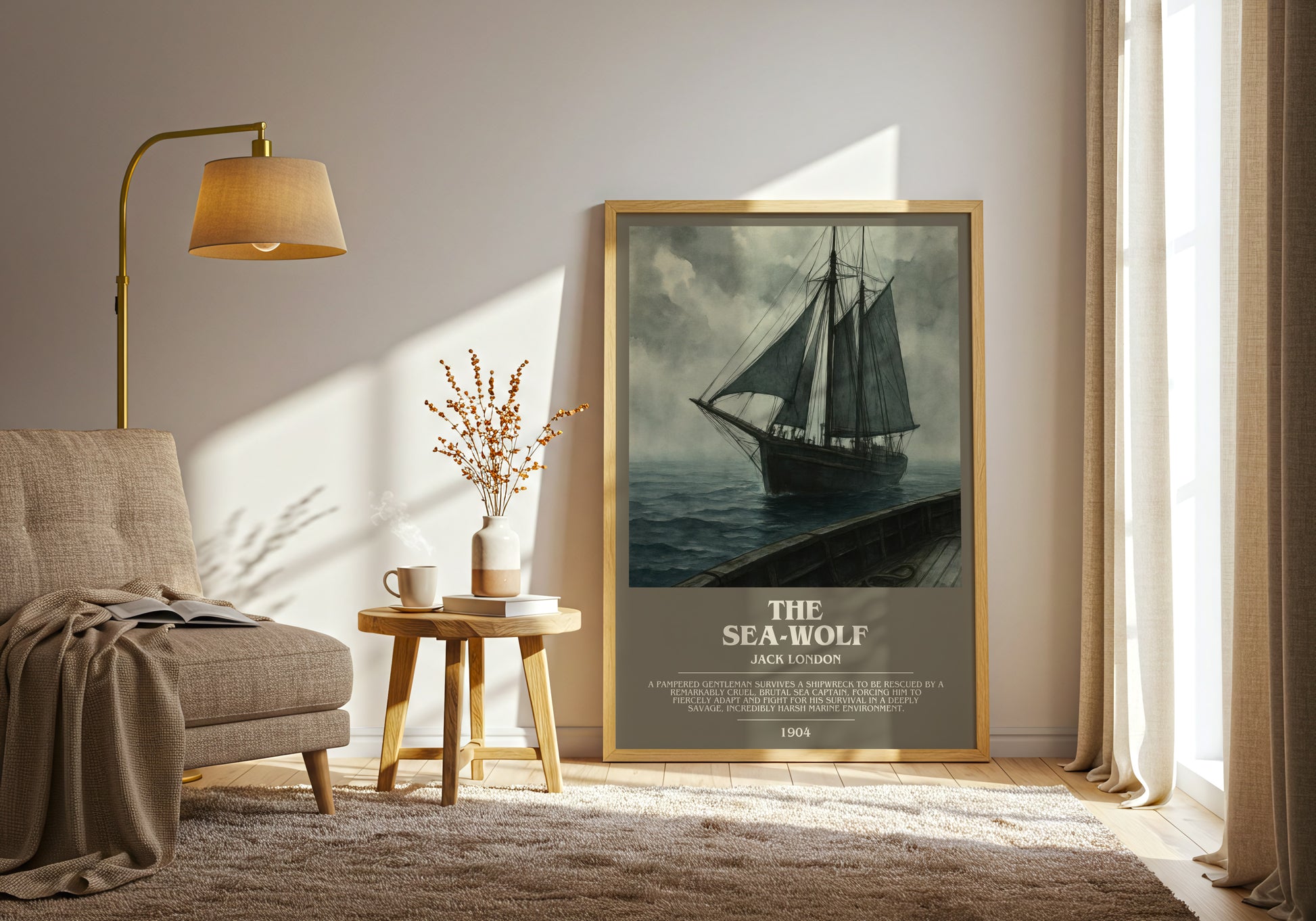 The Sea-Wolf bookish print on bookshelf – Jack London fan gift