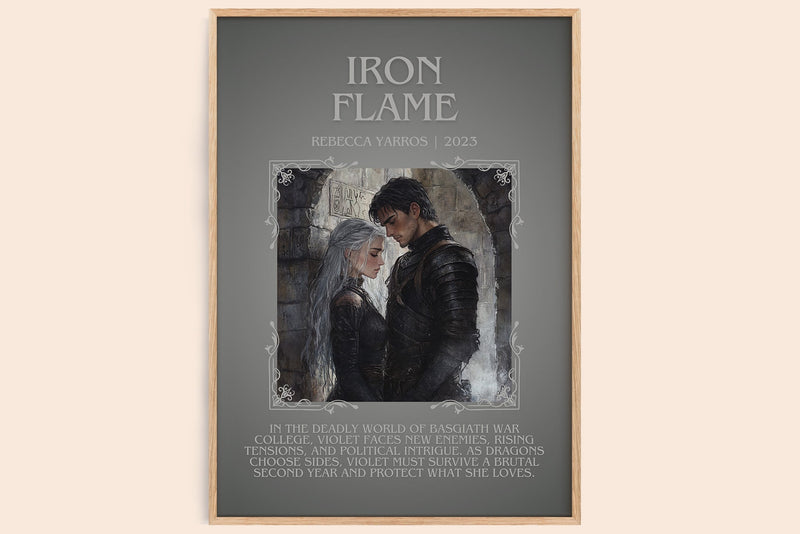 Iron Flame minimalist book poster by Rebecca Yarros – framed literary art print