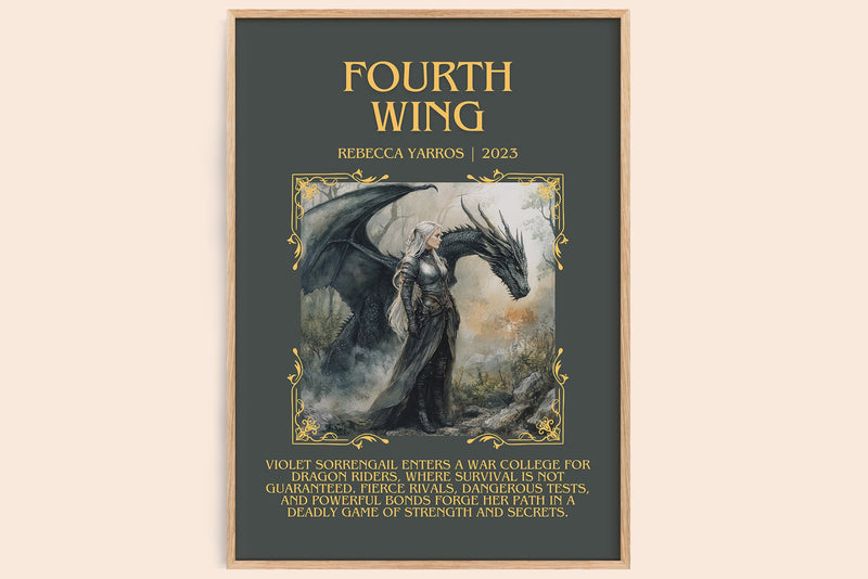 Fourth Wing minimalist book poster by Rebecca Yarros – framed literary art print