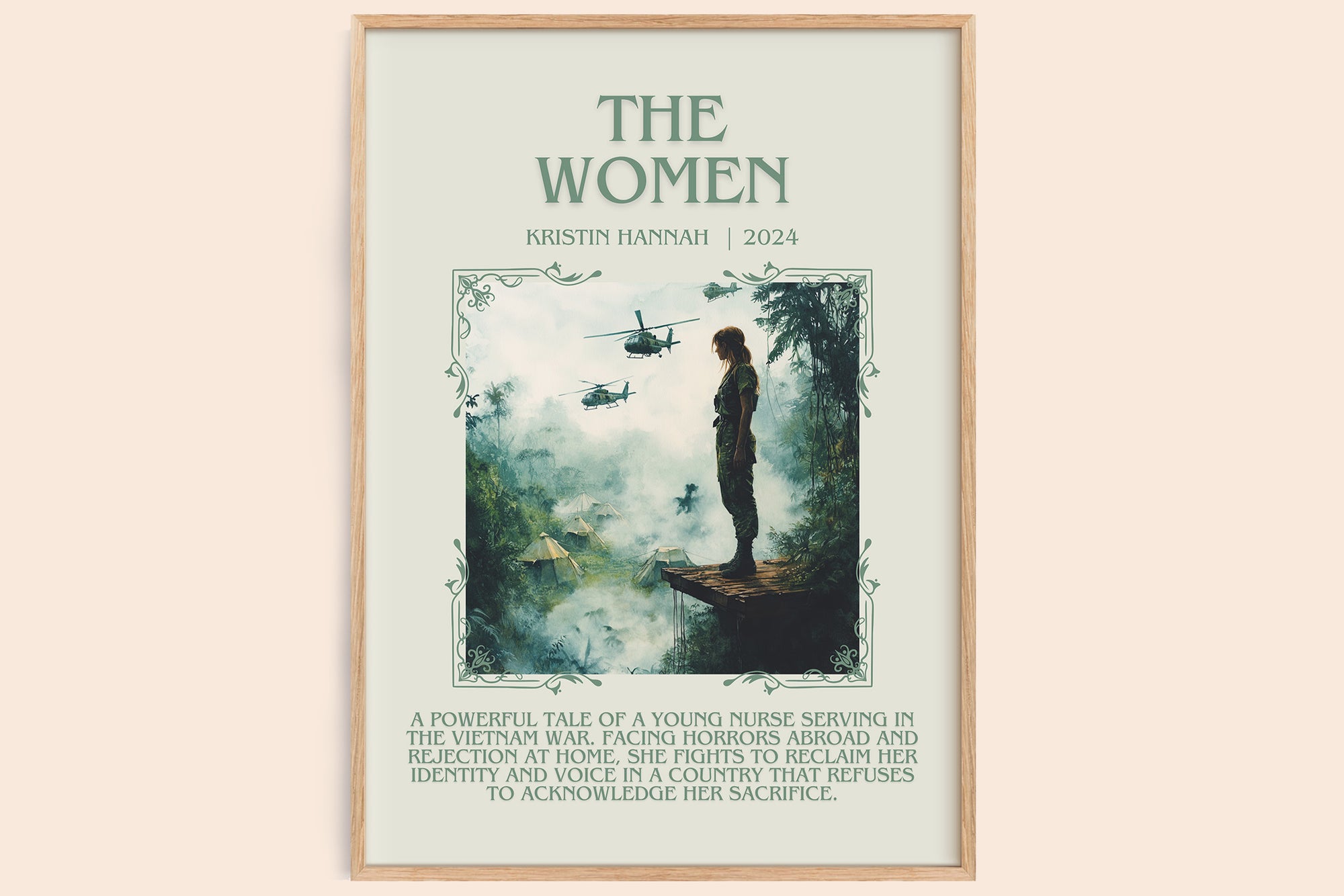 The Women minimalist book poster by Kristin Hannah – framed literary art print