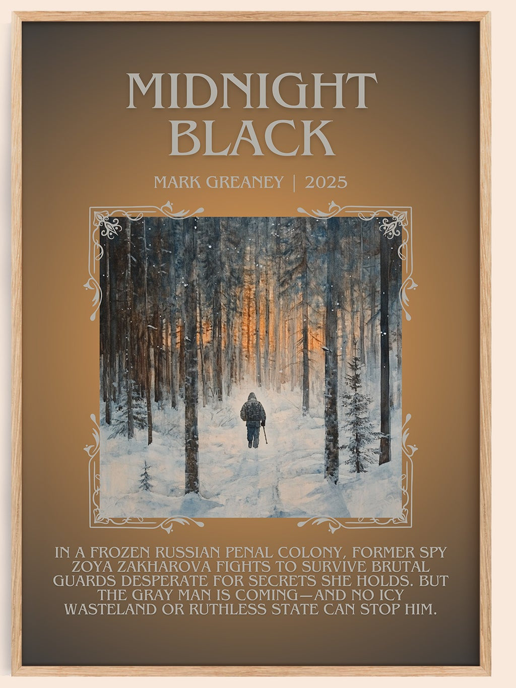 Midnight Black minimalist book poster by Mark Greaney – framed literary art print