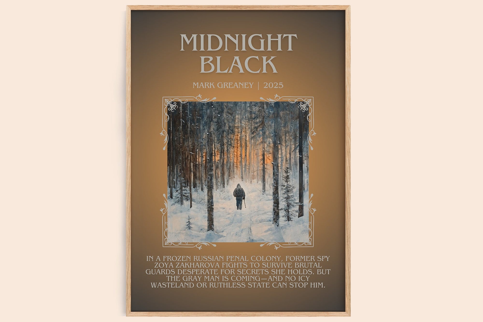 Midnight Black minimalist book poster by Mark Greaney – framed literary art print