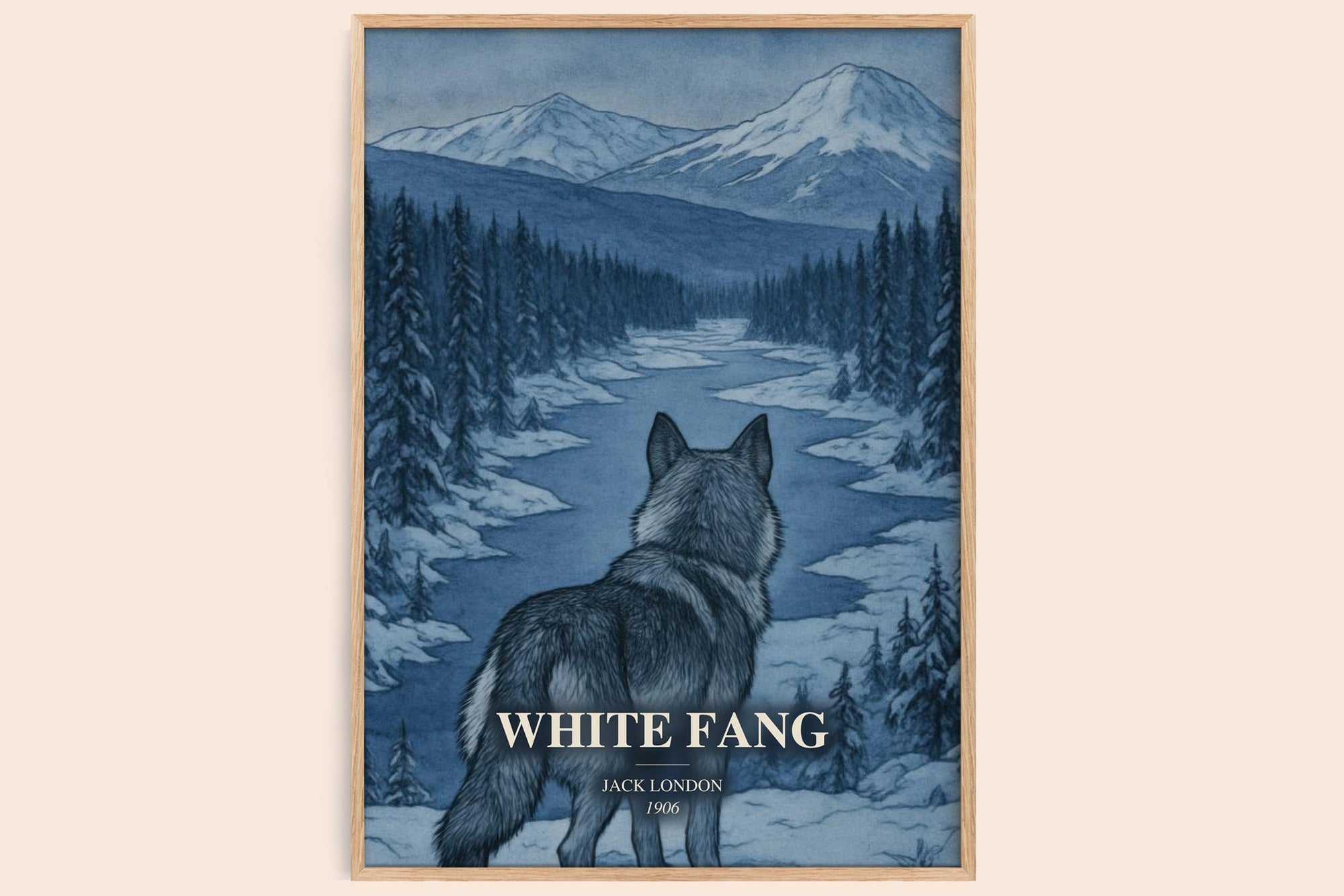 White Fang watercolour book poster by Jack London – framed literary art print