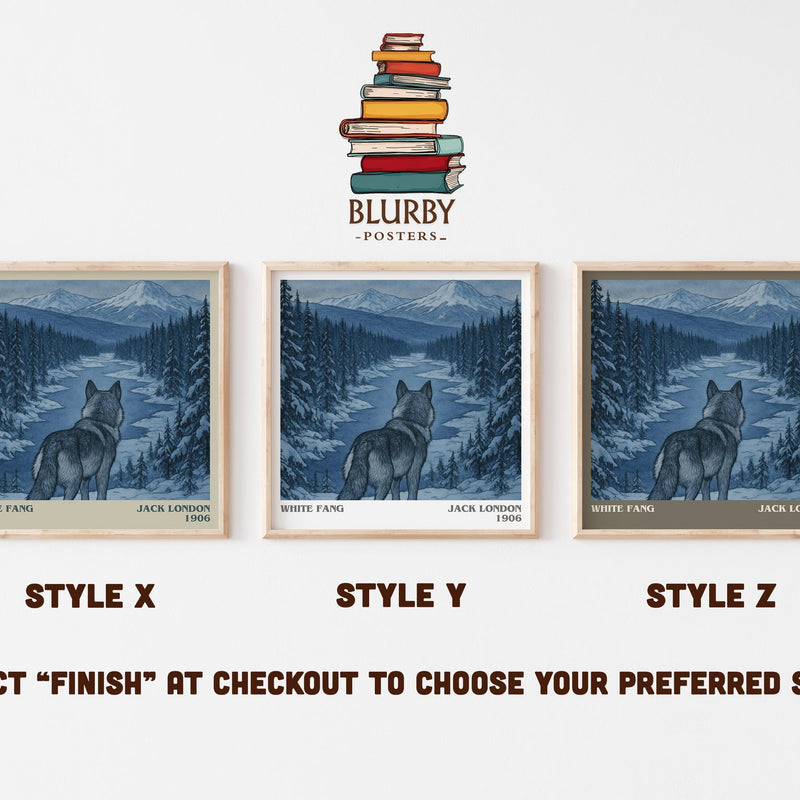 White Fang literary print in frame leaning in hallway – adventure wall art