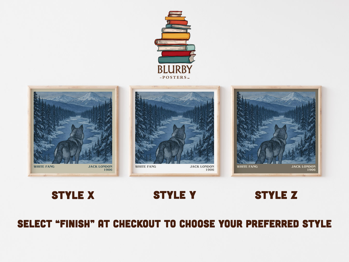 White Fang literary print in frame leaning in hallway – adventure wall art