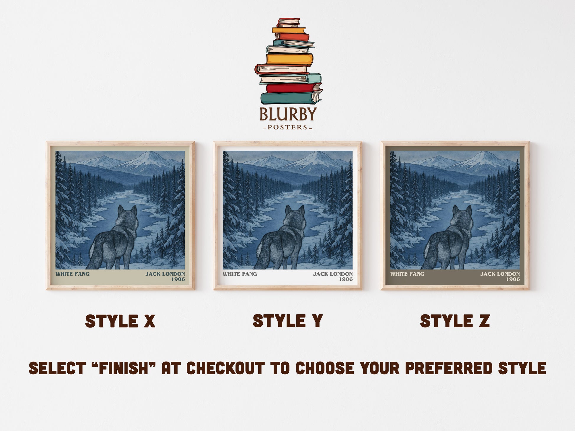 White Fang literary print in frame leaning in hallway – adventure wall art