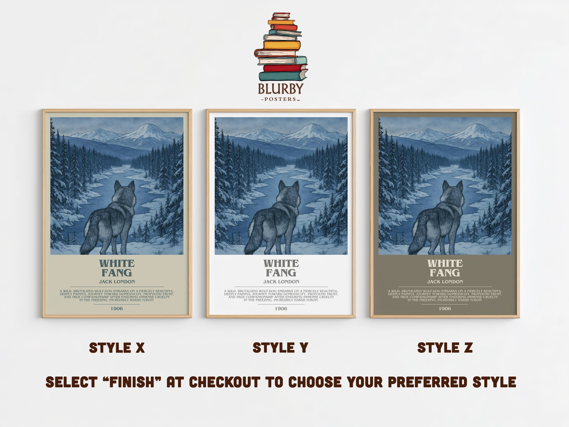White Fang bookish print in frame leaning in hallway – adventure wall art
