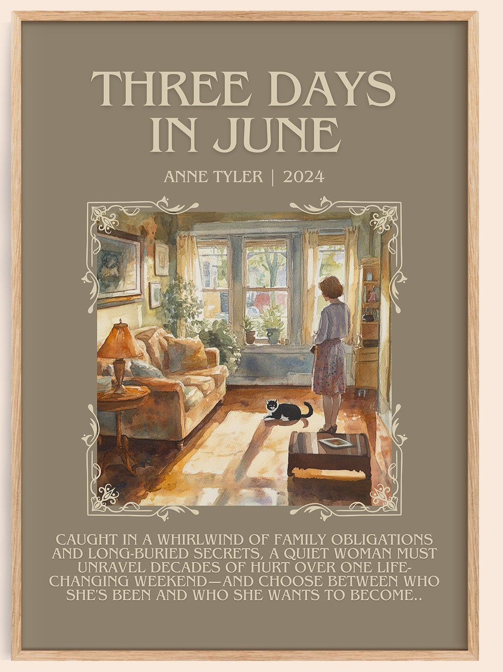 Three Days In June minimalist book poster by Anne Tyler – framed literary art print