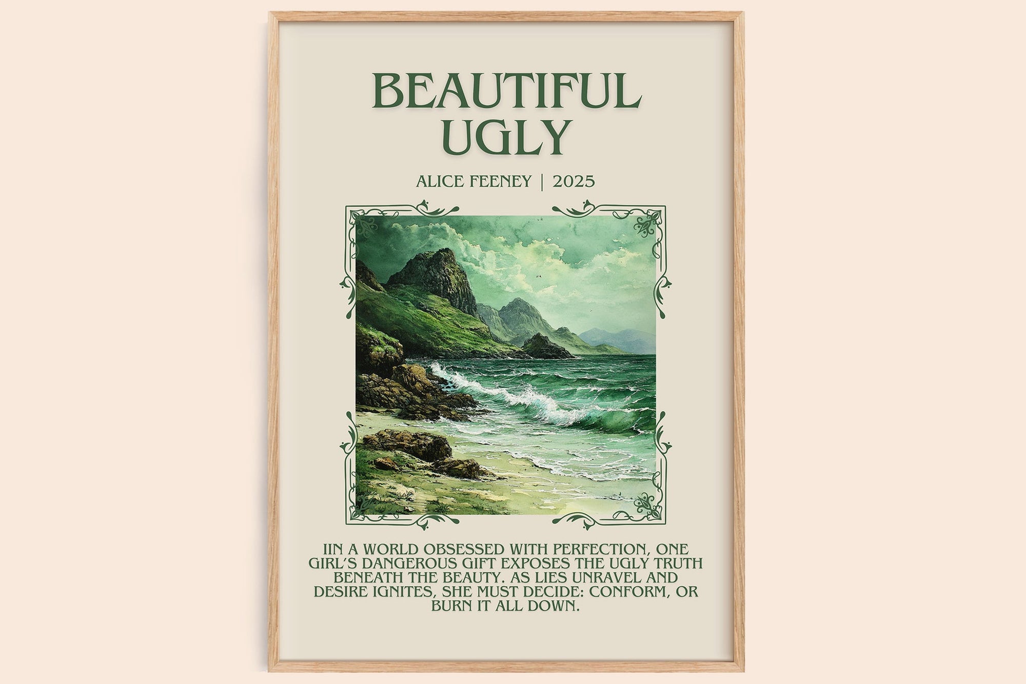 Beautiful Ugly minimalist book poster by Alice Feeney – framed literary art print
