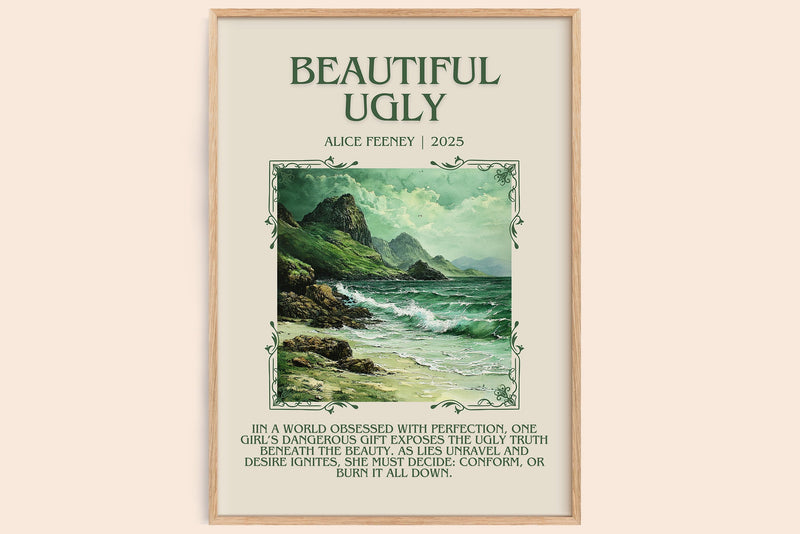 Beautiful Ugly minimalist book poster by Alice Feeney – framed literary art print