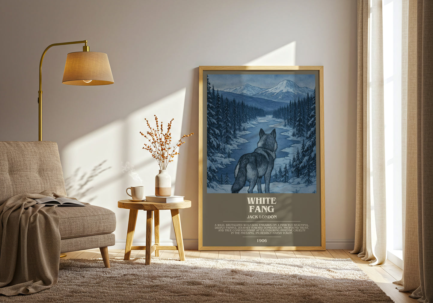 White Fang bookish print on bookshelf – Jack London fan gift