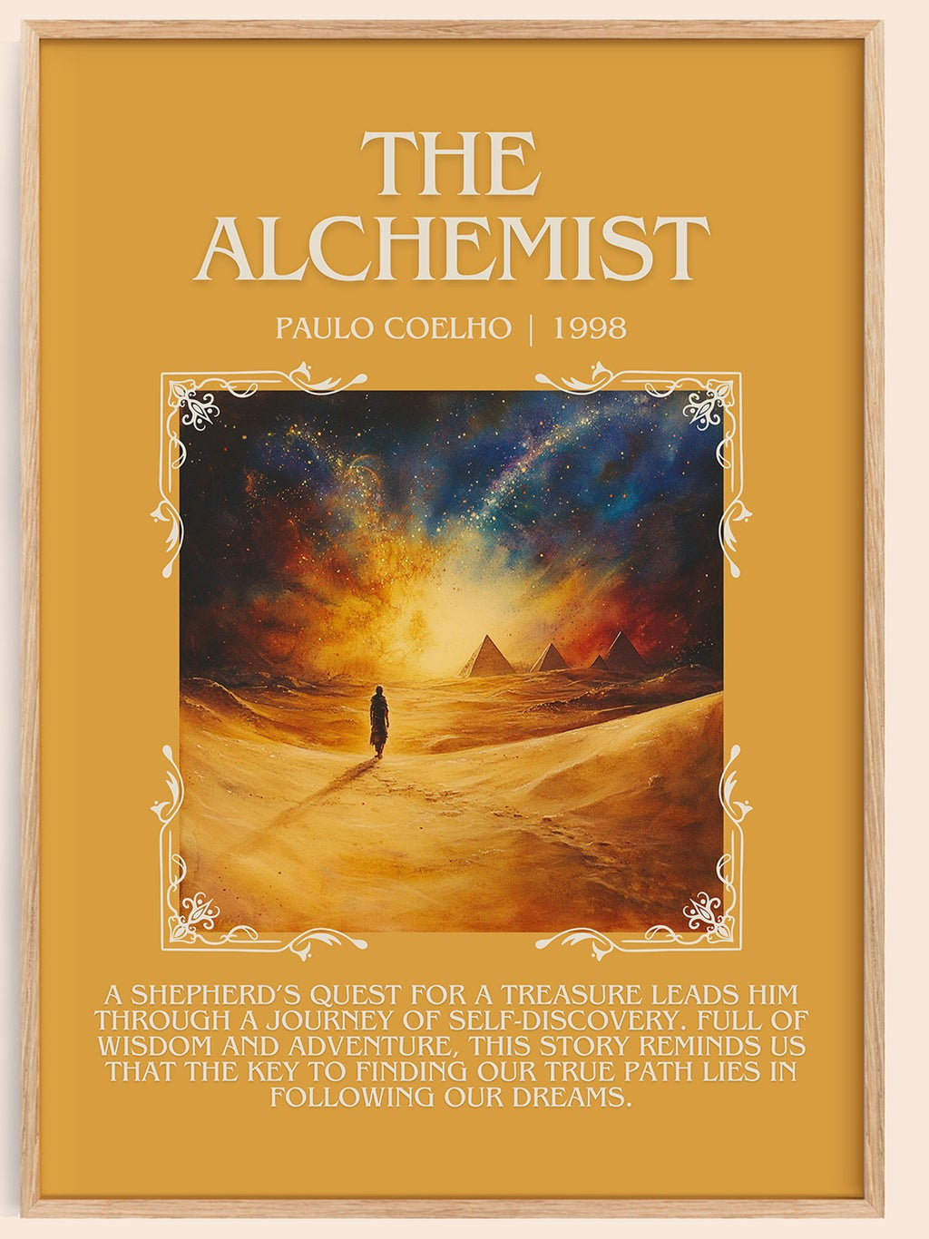 The Alchemist minimalist book poster by Paulo Coelho – framed literary art print