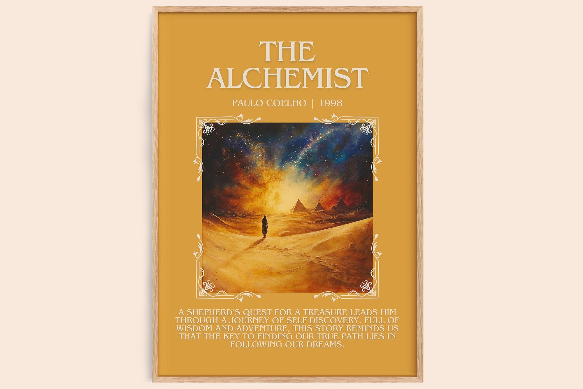 The Alchemist minimalist book poster by Paulo Coelho – framed literary art print
