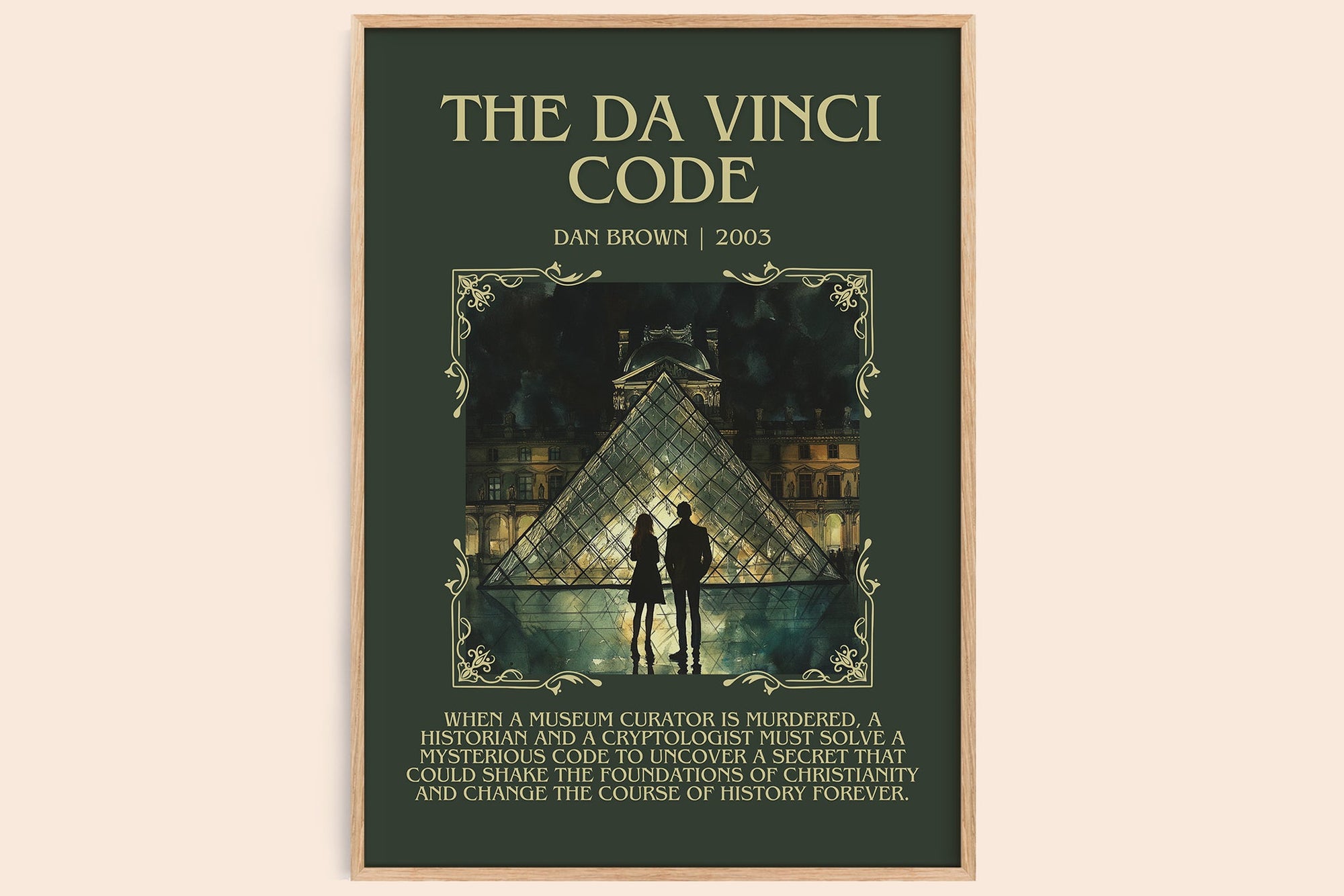 The Da Vinci Code minimalist book poster by Dan Brown – framed literary art print